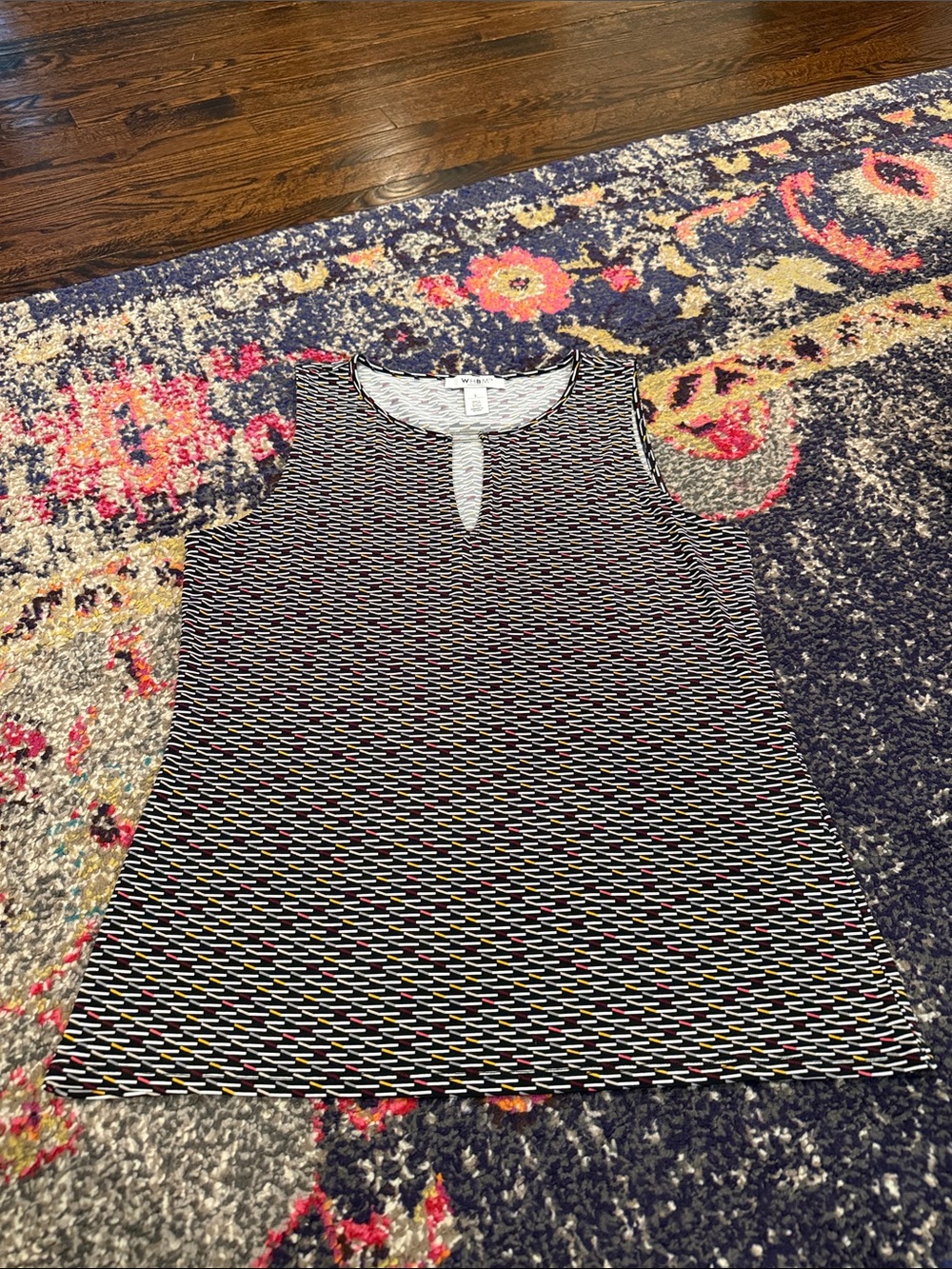 White House Black Market Black Multicolor Patterned Sleeveless Shell